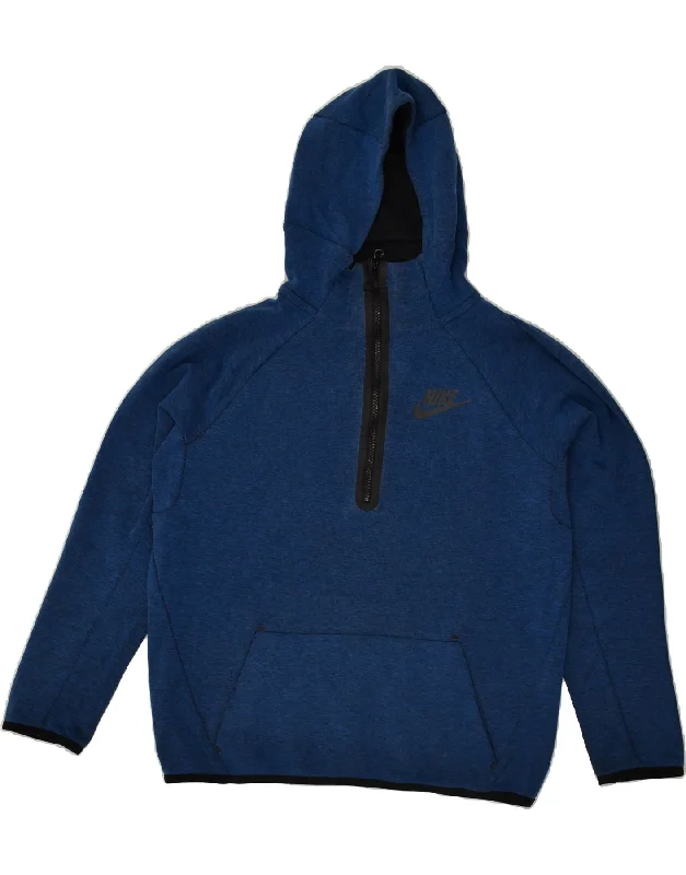 men's streetwear hoodies -NIKE Boys Zip Neck Hoodie Jumper 13-14 Years XL Navy Blue Cotton