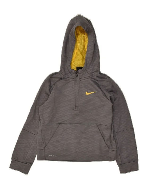 men's cotton blend hoodies -NIKE Girls Dri Fit Graphic Hoodie Jumper 6-7 Years Large Grey Geometric