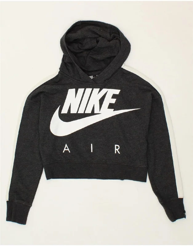 men's colorful hoodies -NIKE Girls Graphic Crop Hoodie Jumper 12-13 Years Large Grey Colourblock