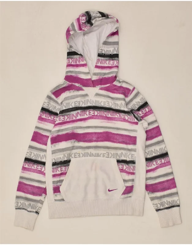 men's hoodie with pockets -NIKE Girls Graphic Hoodie Jumper 10-11 Years Medium Multicoloured Striped