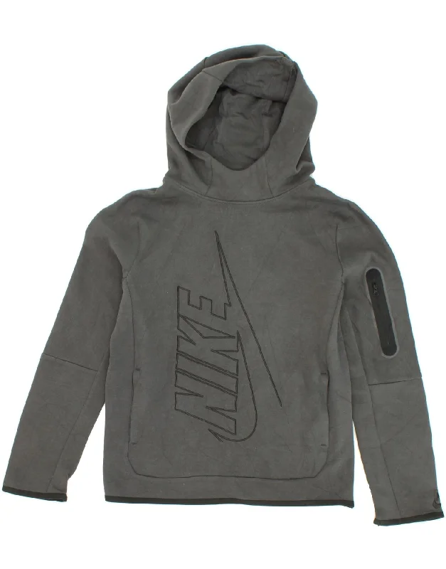 men's hoodie for chilly evenings -NIKE Girls Graphic Hoodie Jumper 12-13 Years Large Grey Cotton