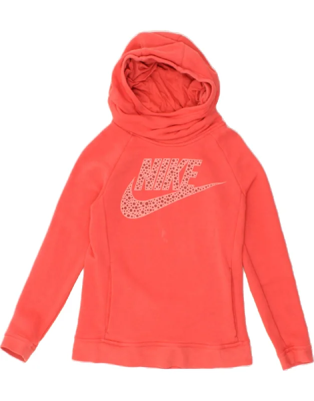 men's athletic fit sweatshirts -NIKE Girls Graphic Hoodie Jumper 12-13 Years Large Red Cotton