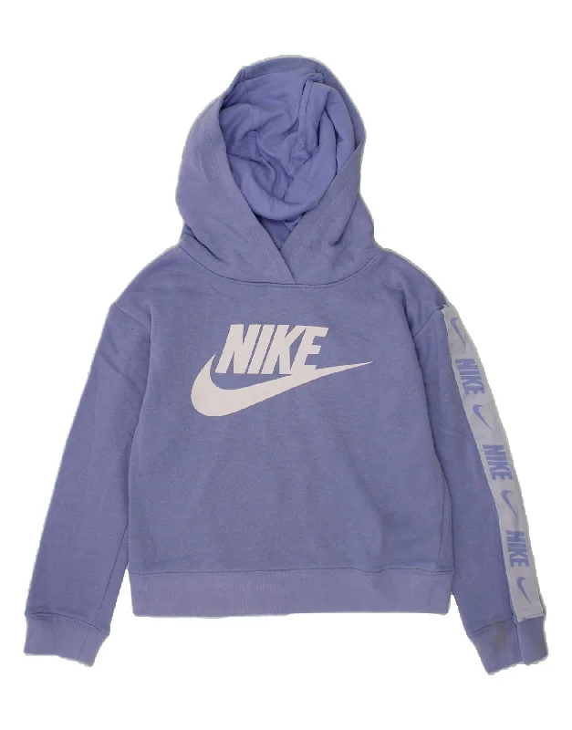 men's athletic fit sweatshirts -NIKE Girls Graphic Hoodie Jumper 6-7 Years Large Purple Cotton