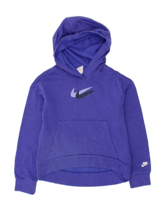 men's fleece hoodie jacket -NIKE Girls Graphic Hoodie Jumper 8-9 Years Small  Blue Cotton