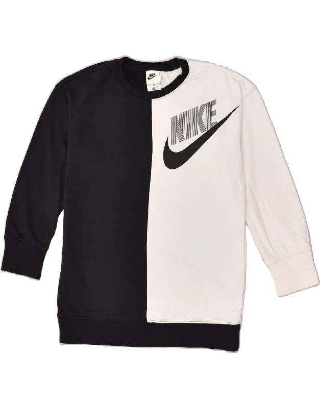 men's hoodie for gym -NIKE Girls Graphic Sweatshirt Jumper 10-11 Years Medium White Colourblock