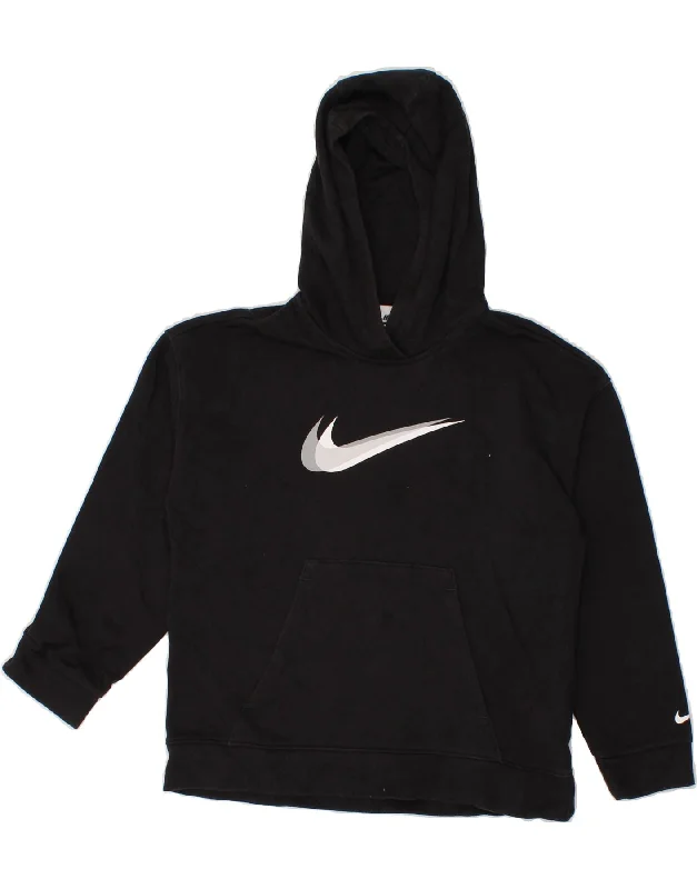 men's hoodie for layering in cold -NIKE Girls Loose Fit Graphic Hoodie Jumper 10-11 Years Medium Black Cotton