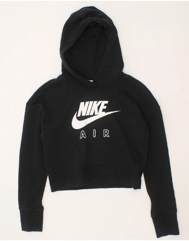 men's versatile hoodies -NIKE Girls Standard Fit Graphic Hoodie Jumper 10-11 Years Medium Black