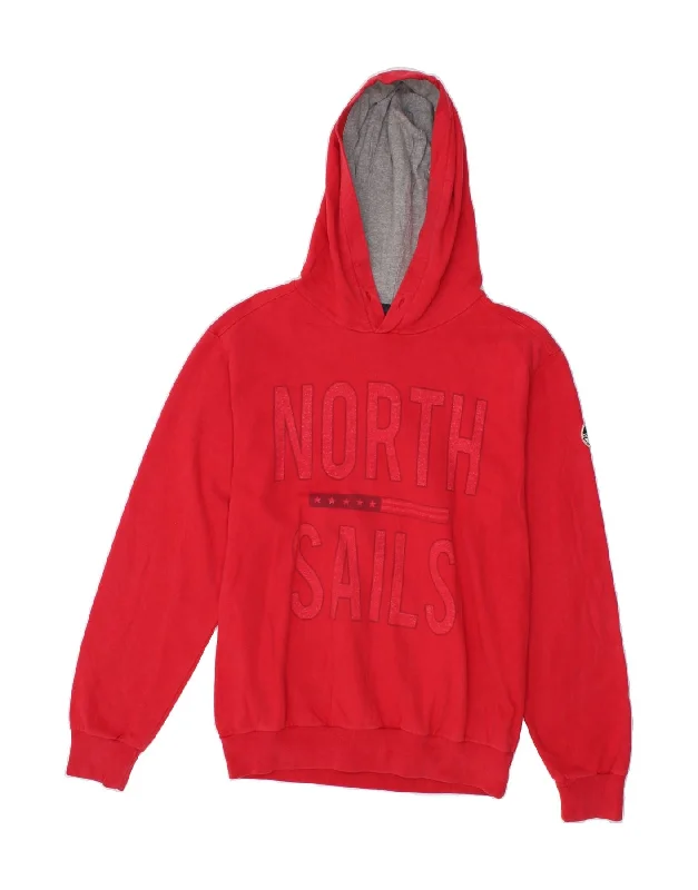 men's casual sweatshirts -NORTH SAILS Boys Graphic Hoodie Jumper 15-16 Years Large Red Cotton