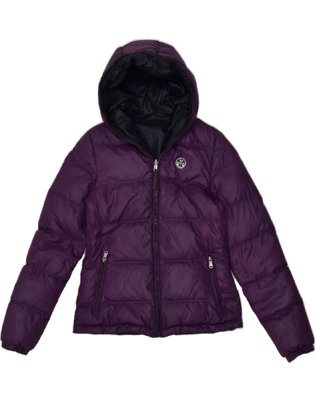 men's down jackets -NORTH SAILS Girls Reversible Hooded Padded Jacket 12-13 Years Purple