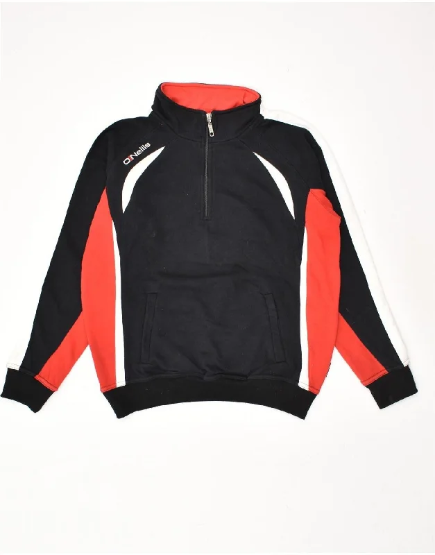 men's hoodie with unique design -O'NEILL Boys Zip Neck Sweatshirt Jumper 12-13 Years Black Colourblock