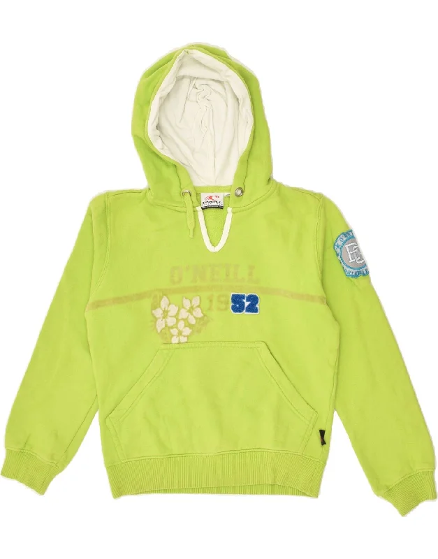 men's long sleeve hoodie -O'NEILL Girls Graphic Hoodie Jumper 11-12 Years Green Cotton