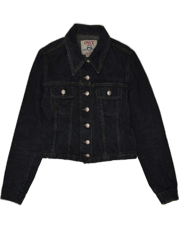 men's rain jackets -ONYX Girls Denim Jacket 12-13 Years Large Navy Blue Cotton