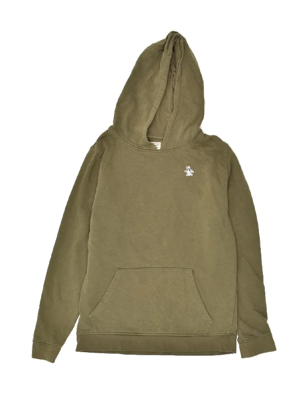 men's hoodies with logos -PENGUIN Boys Hoodie Jumper 14-15 Years Khaki Cotton