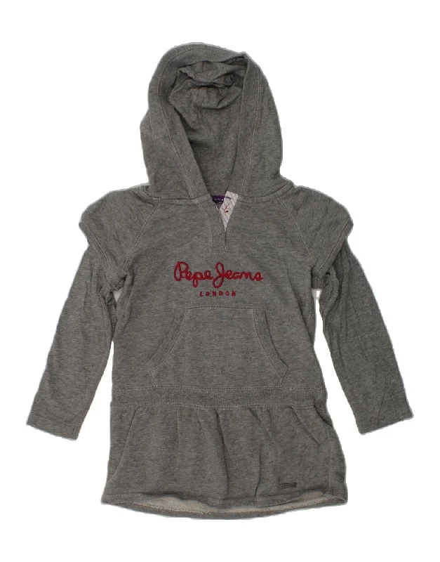 men's eco-friendly sweatshirt hoodies -PEPE JEANS Girls Graphic Hoodie Jumper 3-4 Years Grey Cotton