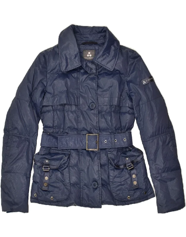 men's jacket with hoodie -PEUTEREY Girls Padded Jacket 13-14 Years 2XL Navy Blue