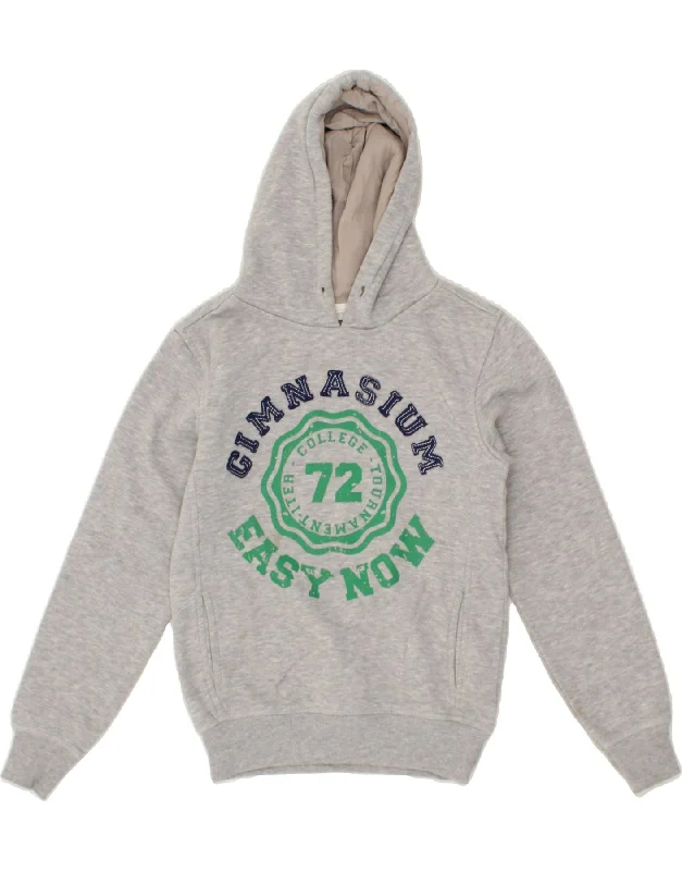 men's comfortable sweatshirts -PIAZZA ITALIA Boys Graphic Hoodie Jumper 9-10 Years Grey Cotton