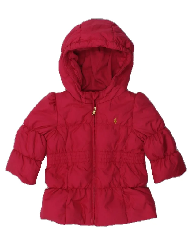 men's zip-up jackets -POLO RALPH LAUREN Baby Boys Hooded Padded Jacket 6-9 Months Pink Polyester