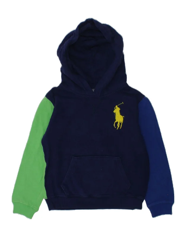 men's graphic design hoodie sweatshirts -POLO RALPH LAUREN Boys Graphic Hoodie Jumper 6-7 Years Navy Blue