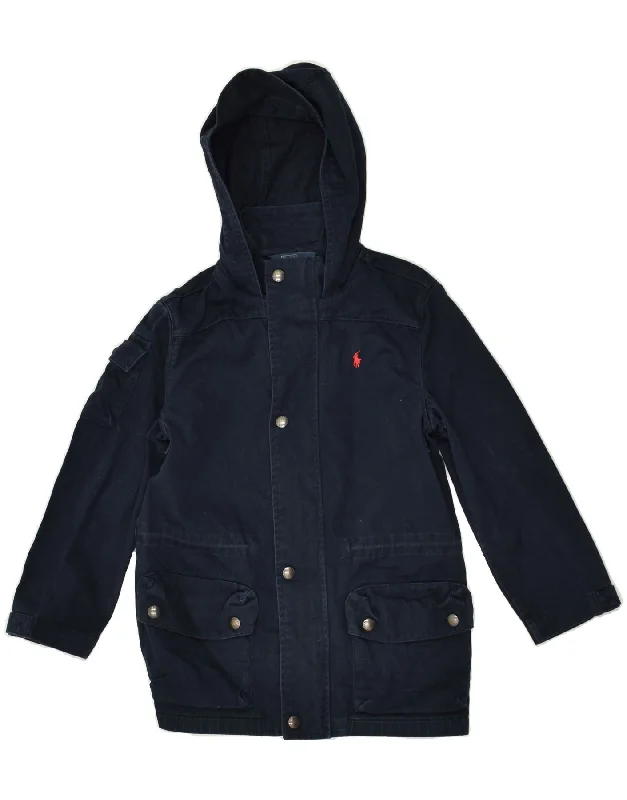 men's formal jackets -POLO RALPH LAUREN Boys Hooded Bomber Jacket 9-10 Years Navy Blue Cotton