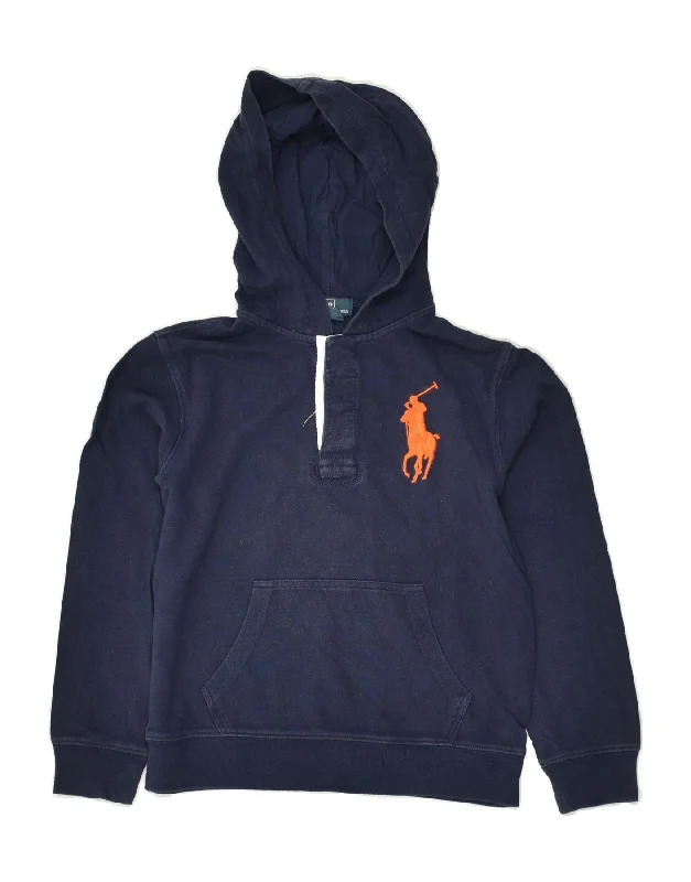 men's hoodie sweatshirt for weekend -POLO RALPH LAUREN Boys Hoodie Jumper 6-7 Years Navy Blue Cotton