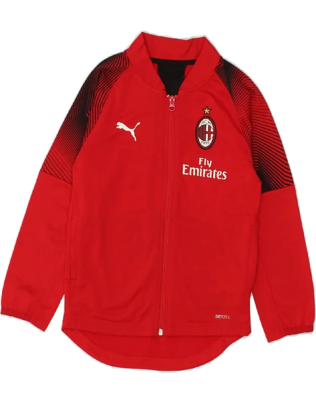 men's comfortable fleece jackets -PUMA Boys AC Milan Graphic Tracksuit Top Jacket 7-8 Years Red Striped