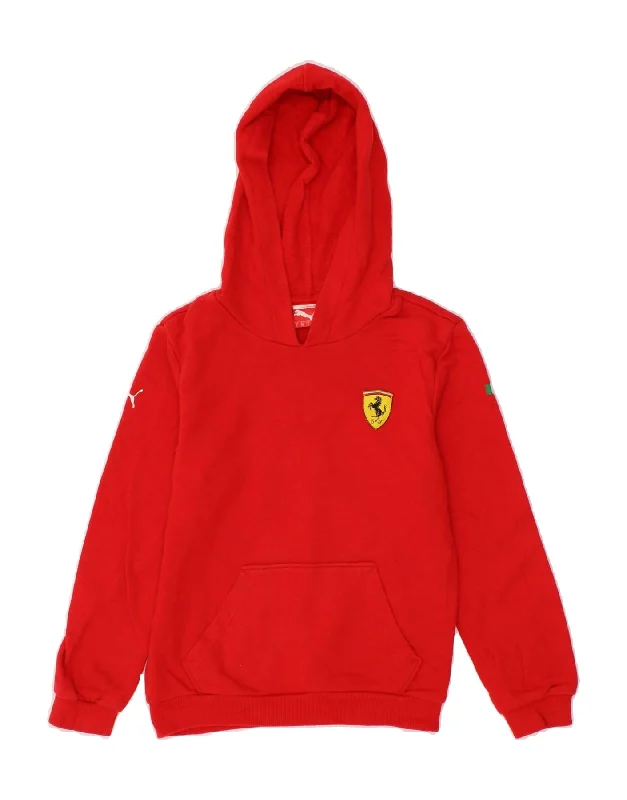 men's hoodie with high collar -PUMA Boys Ferrari Graphic Hoodie Jumper 7-8 Years Small Red Cotton