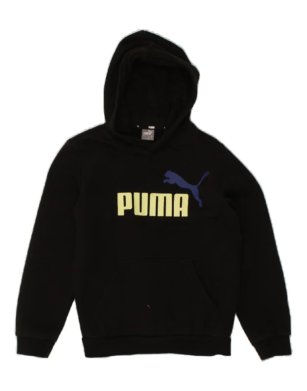 men's hoodie sweatshirt with hoods -PUMA Boys Graphic Hoodie Jumper 11-12 Years Black Cotton