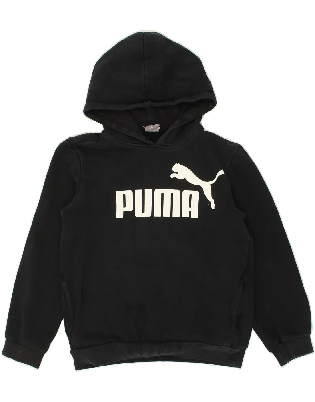 men's pullover sweatshirts -PUMA Boys Graphic Hoodie Jumper 11-12 Years Black Cotton