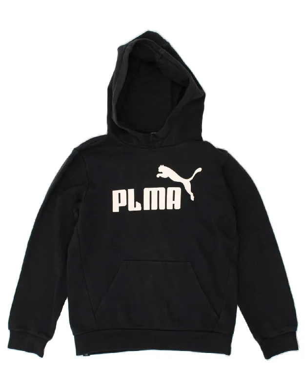 men's hoodie for daily wear -PUMA Boys Graphic Hoodie Jumper 11-12 Years Black Cotton