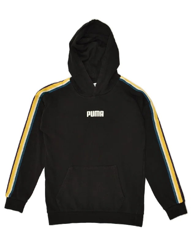 men's casual hoodies -PUMA Boys Graphic Hoodie Jumper 11-12 Years Black Cotton