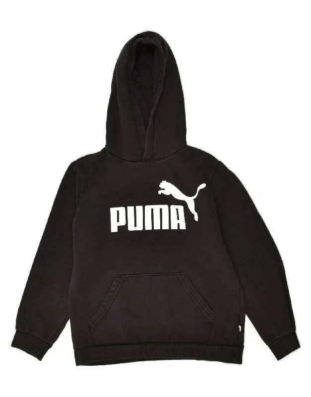 men's zip-up hoodie for hiking -PUMA Boys Graphic Hoodie Jumper 11-12 Years Black Cotton