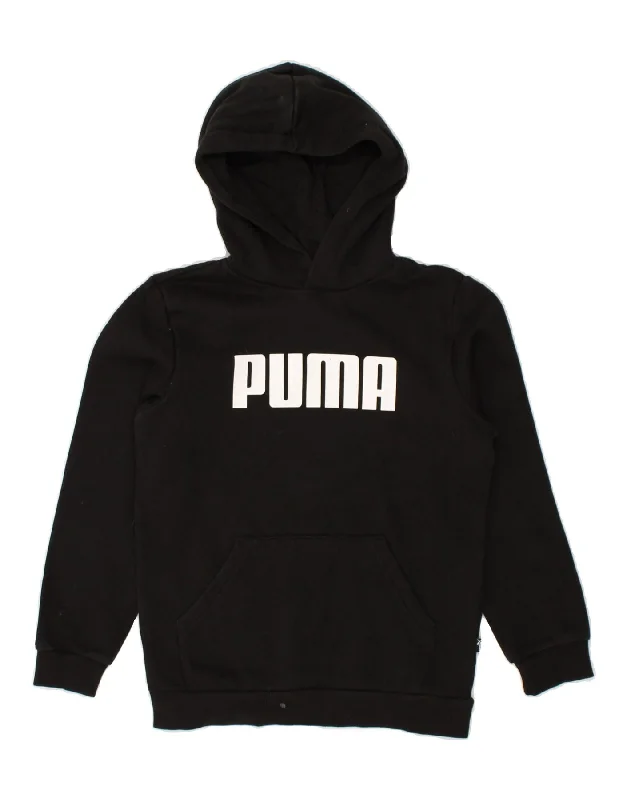 men's zip-up hoodies -PUMA Boys Graphic Hoodie Jumper 11-12 Years Black Cotton