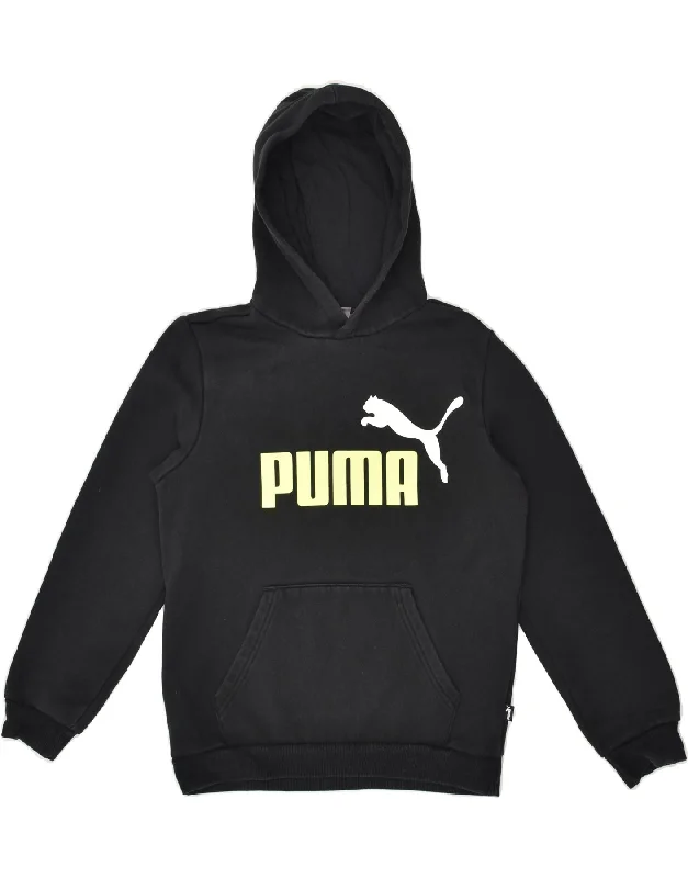 men's fleece hoodies -PUMA Boys Graphic Hoodie Jumper 11-12 Years Black Cotton