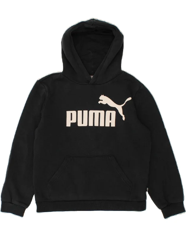 men's cotton hoodies -PUMA Boys Graphic Hoodie Jumper 11-12 Years Black Cotton