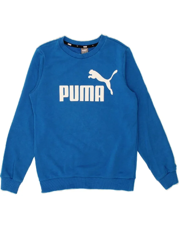 men's warm winter hoodies -PUMA Boys Graphic Hoodie Jumper 11-12 Years Blue Cotton