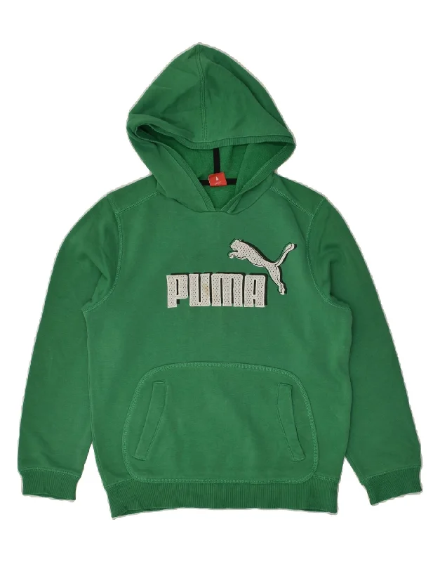 men's hoodie for running -PUMA Boys Graphic Hoodie Jumper 11-12 Years Green