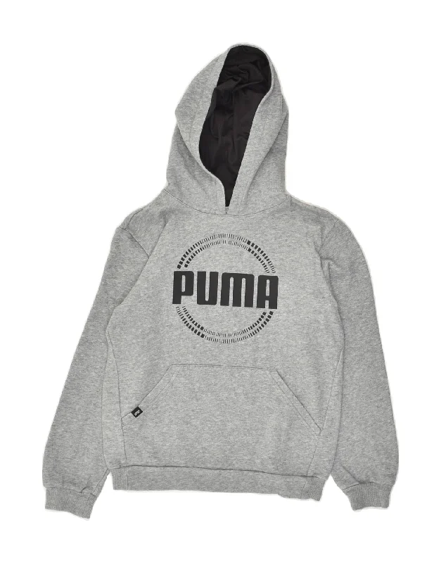 men's hoodie with stylish patterns -PUMA Boys Graphic Hoodie Jumper 11-12 Years Grey