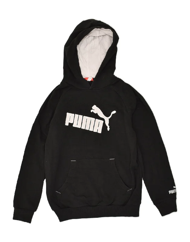 men's graphic design hoodie sweatshirts -PUMA Boys Graphic Hoodie Jumper 11-12 Years Large Black Cotton