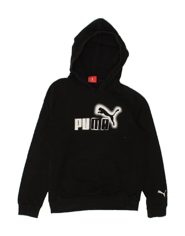 men's workout sweatshirt hoodies -PUMA Boys Graphic Hoodie Jumper 11-12 Years Large Black