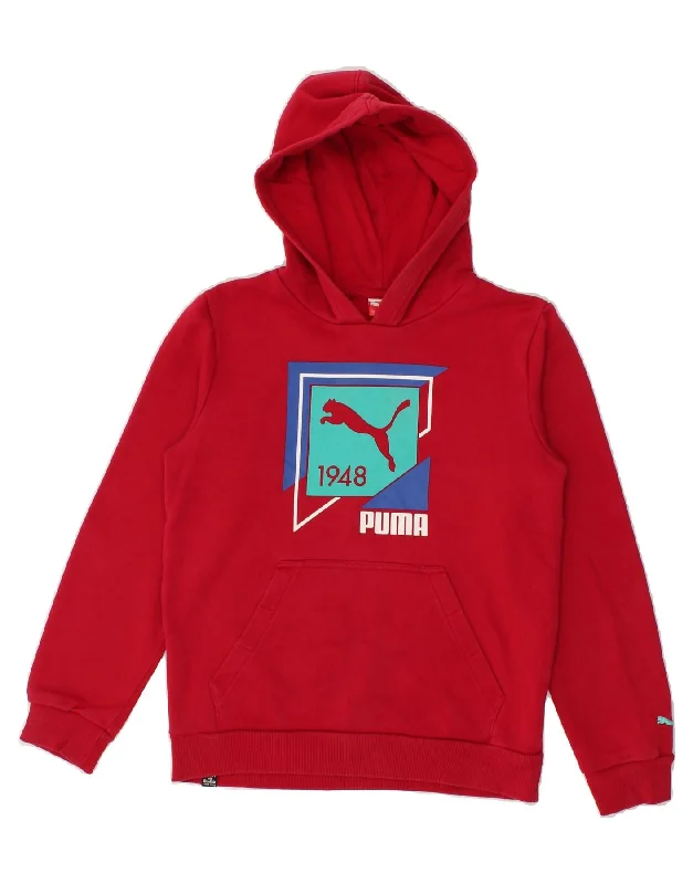 men's athletic hoodies -PUMA Boys Graphic Hoodie Jumper 11-12 Years Large  Burgundy Cotton