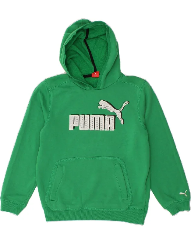 men's trendy hoodies -PUMA Boys Graphic Hoodie Jumper 11-12 Years Large Green