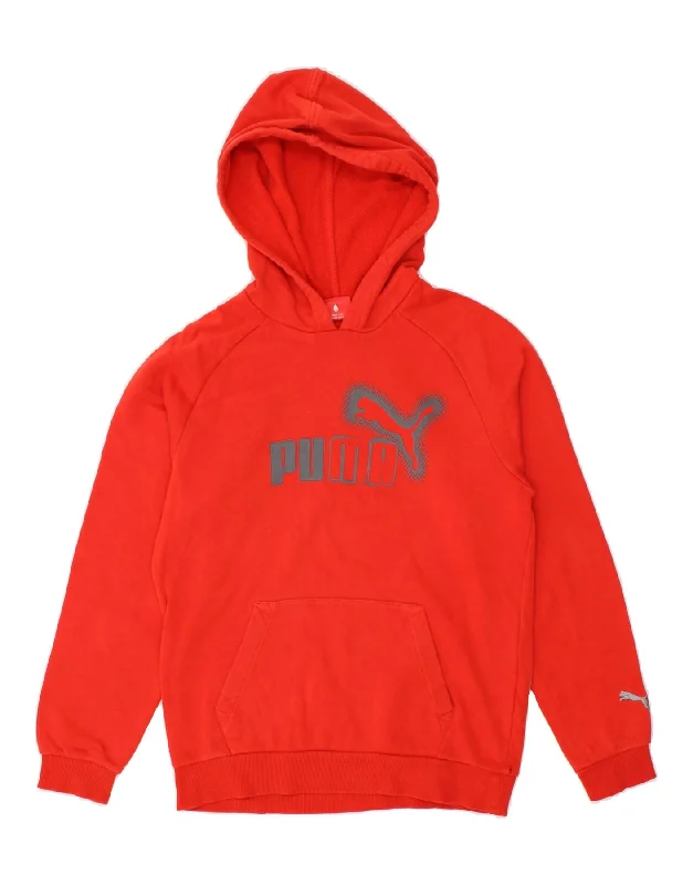 men's trendy zip-up sweatshirts -PUMA Boys Graphic Hoodie Jumper 11-12 Years Large Red Cotton