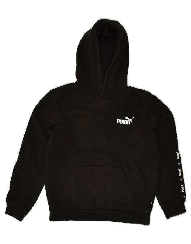 men's hoodie for layering in cold -PUMA Boys Graphic Hoodie Jumper 11-12 Years Medium Black Cotton