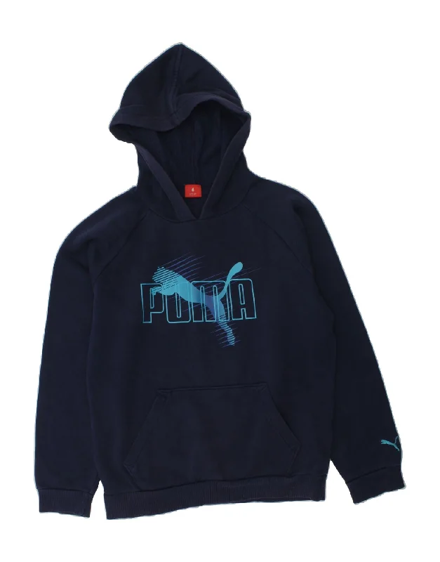 men's pullover hoodies -PUMA Boys Graphic Hoodie Jumper 11-12 Years  Navy Blue Cotton