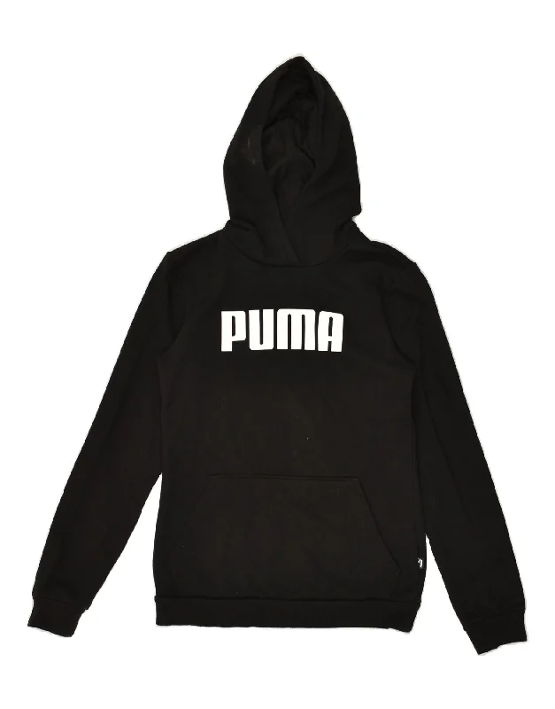 men's hoodie for gym -PUMA Boys Graphic Hoodie Jumper 13-14 Years Black Cotton