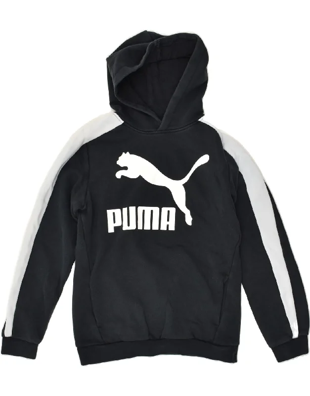 men's graphic hoodies -PUMA Boys Graphic Hoodie Jumper 13-14 Years Black Cotton