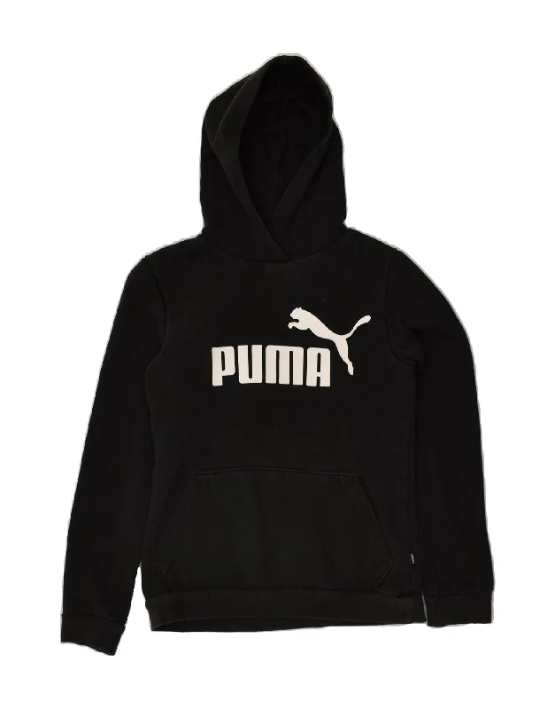 men's hoodie sweatshirt with graphics -PUMA Boys Graphic Hoodie Jumper 13-14 Years Black Cotton