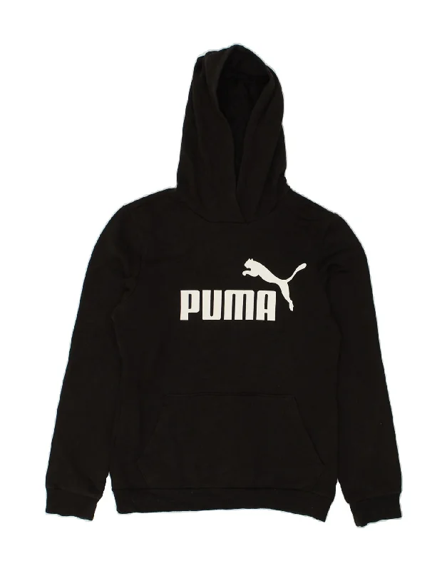 men's zip-up sweatshirts for gym -PUMA Boys Graphic Hoodie Jumper 13-14 Years Black Cotton