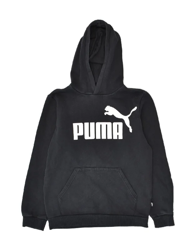 men's hoodie for cold weather -PUMA Boys Graphic Hoodie Jumper 13-14 Years Black Cotton