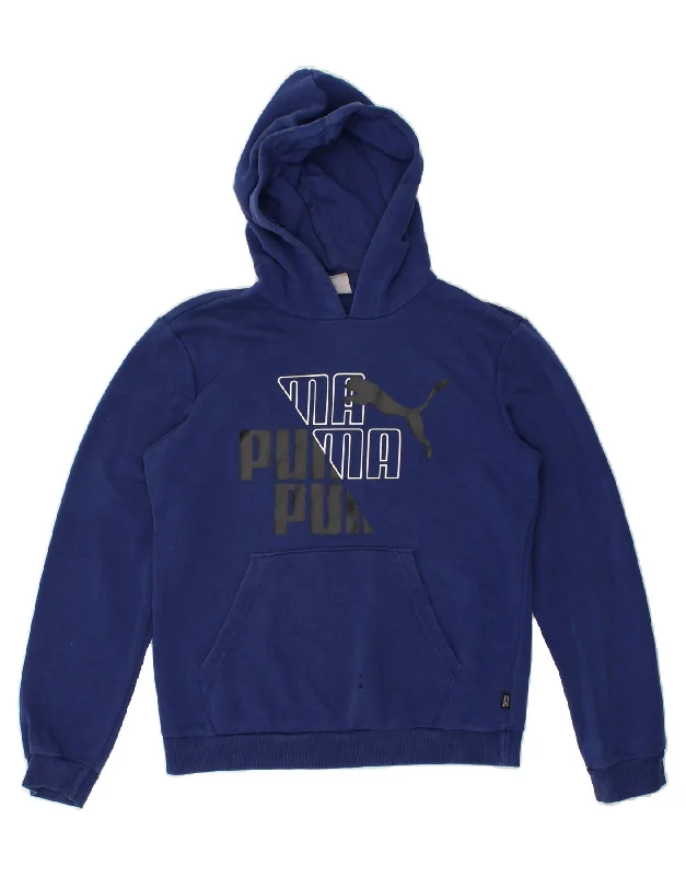 men's zip-up hoodies -PUMA Boys Graphic Hoodie Jumper 13-14 Years Blue Cotton